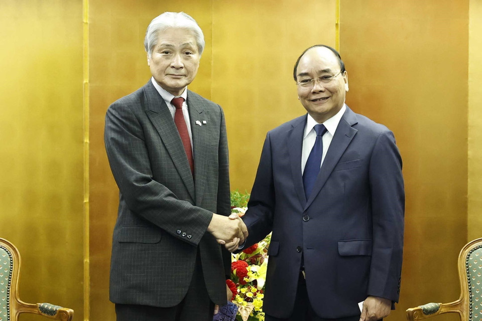 Chủ tịch nước Nguyễn Xuân Phúc tiếp Thống đốc tỉnh Gunma, Yamamoto Ichita. (Ảnh: Thống Nhất/TTXVN)