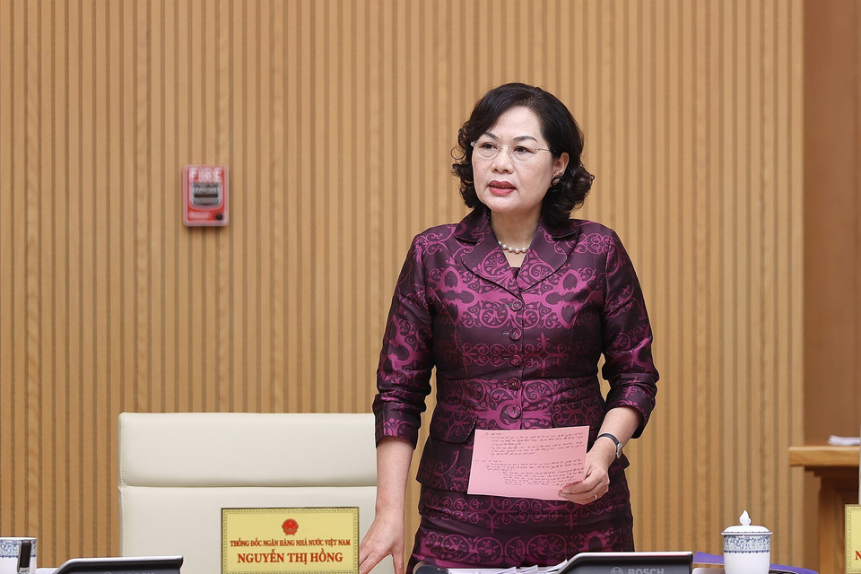 Thống đốc Ngân hàng Nhà nước Việt Nam Nguyễn Thị Hồng phát biểu. (Ảnh: Dương Giang/TTXVN)