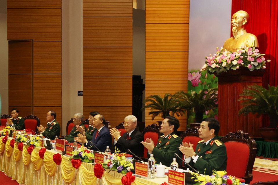 Tổng Bí thư, Chủ tịch nước, Bí thư Quân ủy Trung ương Nguyễn Phú Trọng dự Đại hội. (Ảnh: Trí Dũng/TTXVN)