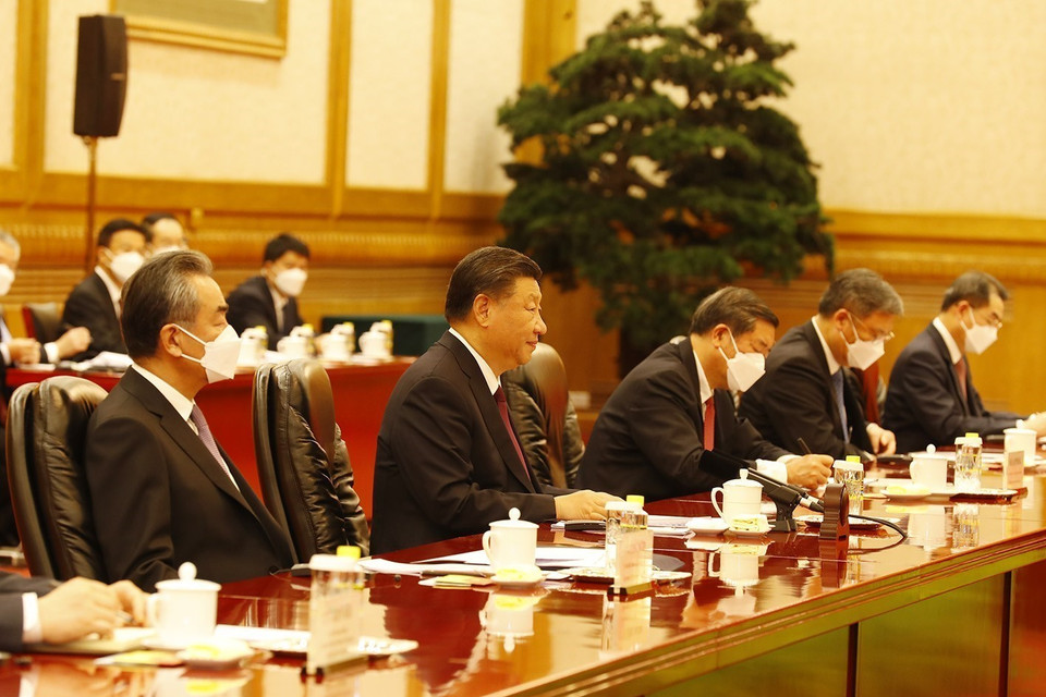 Tổng Bí thư Nguyễn Phú Trọng hội đàm với Tổng Bí thư, Chủ tịch Trung Quốc Tập Cận Bình. (Ảnh: Trí Dũng/TTXVN)