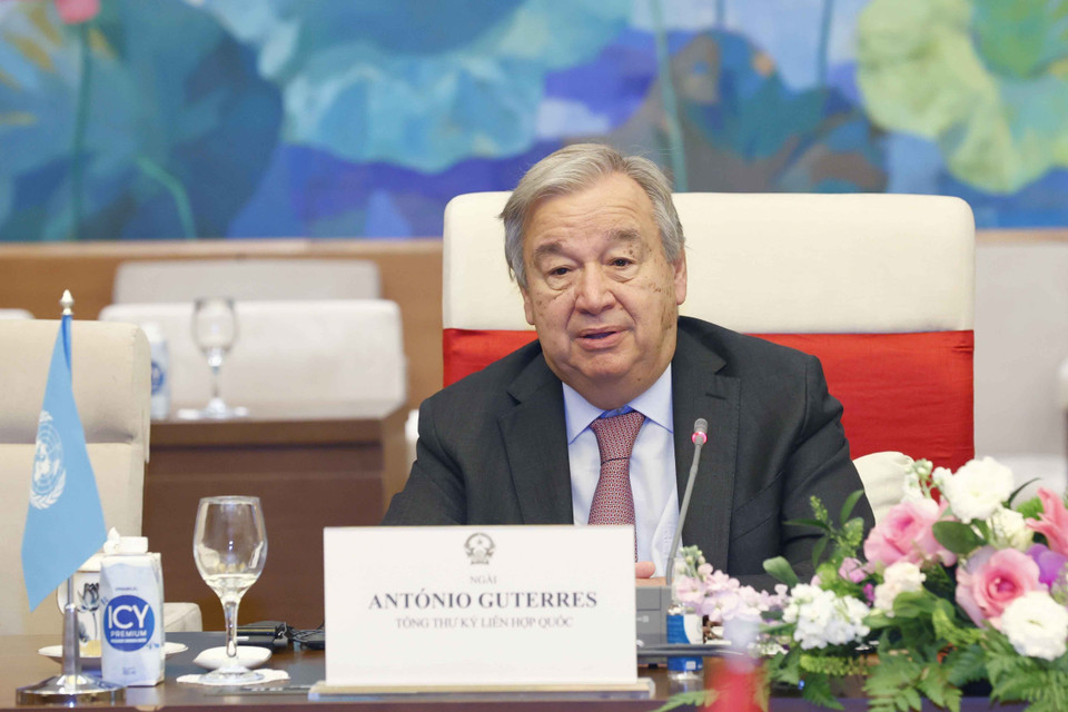 Tổng Thư ký Liên hợp quốc António Guterres phát biểu. (Ảnh: Doãn Tấn/TTXVN)
