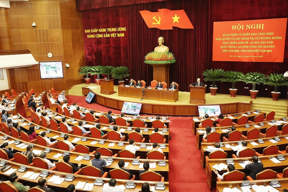 Tổng Bí thư Nguyễn Phú Trọng phát biểu kết luận hội nghị. (Ảnh: Trí Dũng/TTXVN)