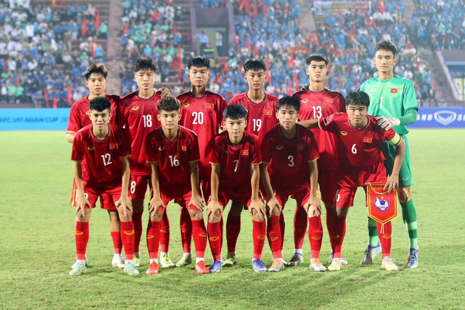 Đội hình ra sân của U17 Việt Nam. (Ảnh: Trung Kiên/TTXVN)