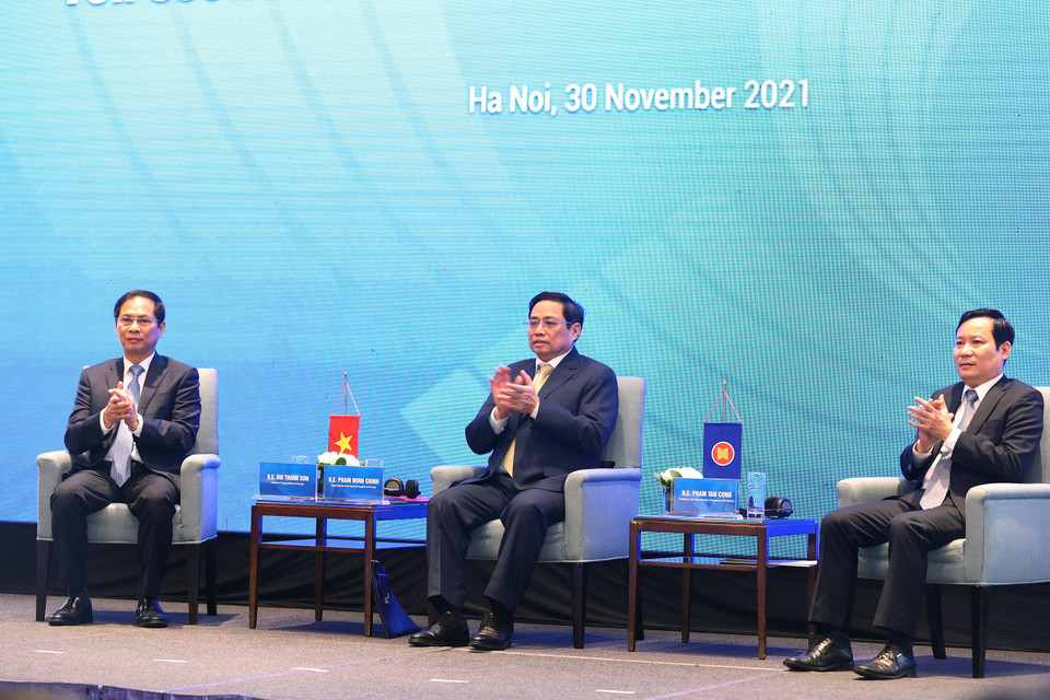 Phiên "Thúc đẩy hợp tác tiểu vùng trong ASEAN hướng tới phục hồi" nằm trong khuôn khổ Diễn đàn cấp cao ASEAN về hợp tác tiểu vùng vì sự phát triển bền vững và tăng trưởng bao trùm. (Ảnh: Dương Giang/TTXVN)