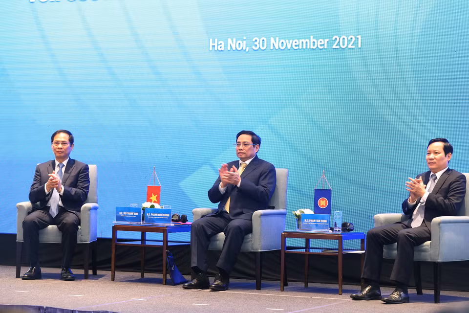 Phiên "Thúc đẩy hợp tác tiểu vùng trong ASEAN hướng tới phục hồi" nằm trong khuôn khổ Diễn đàn cấp cao ASEAN về hợp tác tiểu vùng vì sự phát triển bền vững và tăng trưởng bao trùm. (Ảnh: Dương Giang/TTXVN)