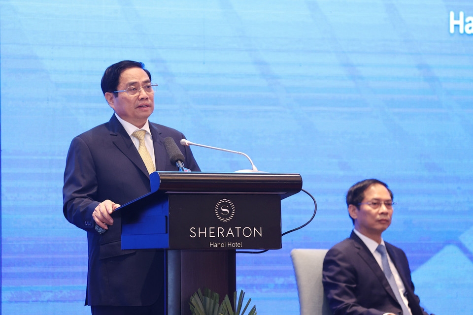Thủ tướng Phạm Minh Chính phát biểu tại Diễn đàn cấp cao ASEAN về hợp tác tiểu vùng vì sự phát triển bền vững, sáng 30/11/2021. (Ảnh: Dương Giang/TTXVN)