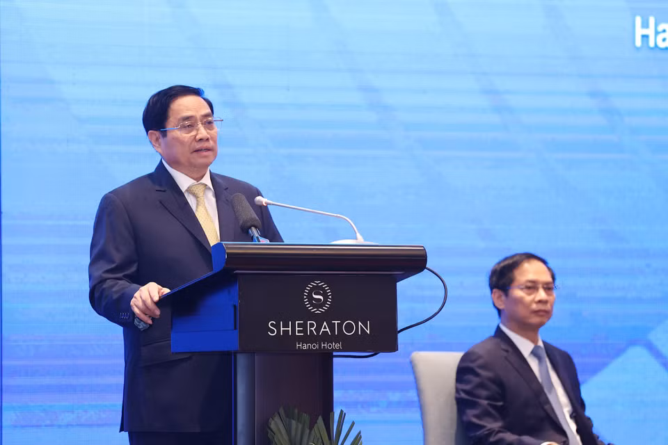 Thủ tướng Phạm Minh Chính phát biểu tại Diễn đàn cấp cao ASEAN về hợp tác tiểu vùng vì sự phát triển bền vững, sáng 30/11/2021. (Ảnh: Dương Giang/TTXVN)