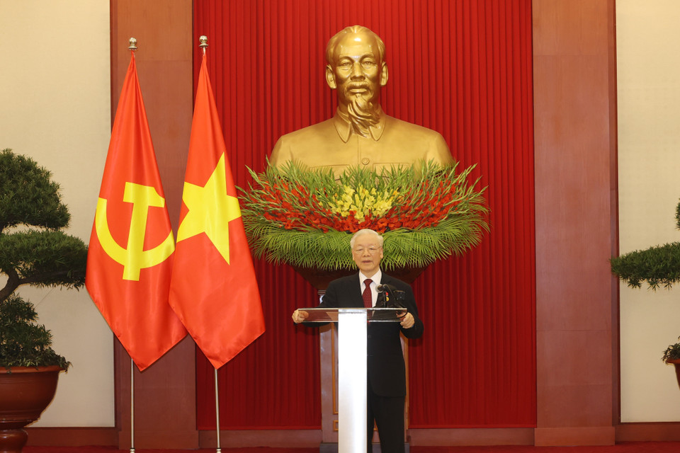 Tổng Bí thư Nguyễn Phú Trọng phát biểu tại buổi lễ. (Ảnh: Trí Dũng/TTXVN)