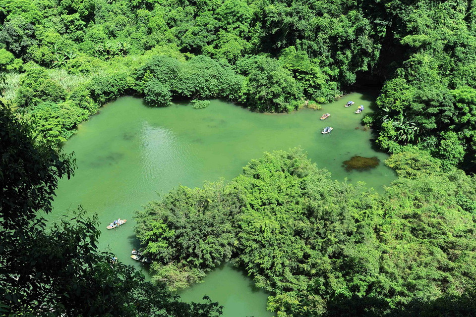 Thảm thực vật rừng nguyên sinh cùng hệ sinh thái đất ngập nước phong phú tại quần thể danh thắng Tràng An. (Ảnh: TTXVN)