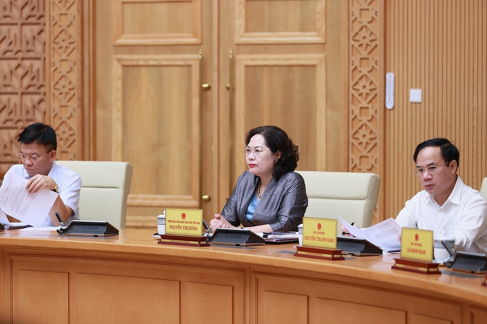 Các bộ trưởng, lãnh đạo cơ quan ngang bộ, cơ quan thuộc Chính phủ tham dự phiên họp. (Ảnh: Dương Giang/TTXVN)