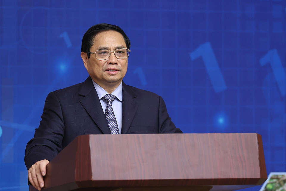 Thủ tướng Phạm Minh Chính phát biểu khai mạc Diễn đàn Kinh tế hợp tác, hợp tác xã năm 2022. (Ảnh: Dương Giang/TTXVN)