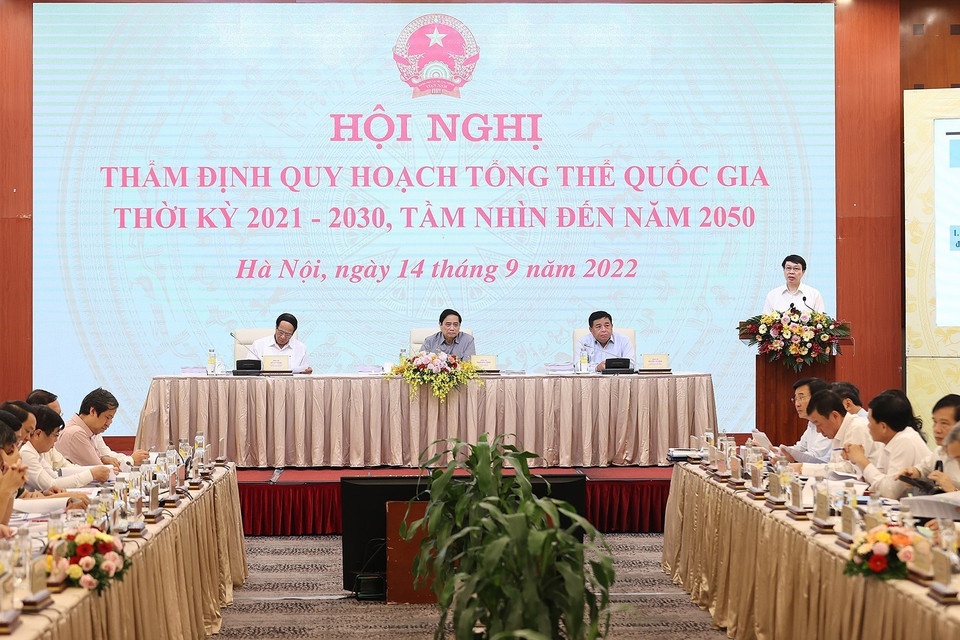 Quang cảnh Hội nghị Thẩm định Quy hoạch tổng thể Quốc gia giai đoạn 2021-2030, tầm nhìn đến 2050. (Ảnh: Dương Giang/TTXVN)