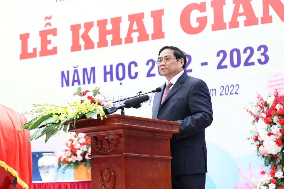 Thủ tướng Phạm Minh Chính phát biểu tại buổi lễ. (Ảnh: Dương Giang/TTXVN)