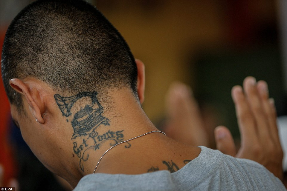 Một tội phạm ma túy giơ tay đọc lời thề sau khi tự nguyện đầu thú. (Nguồn: Dailymail)