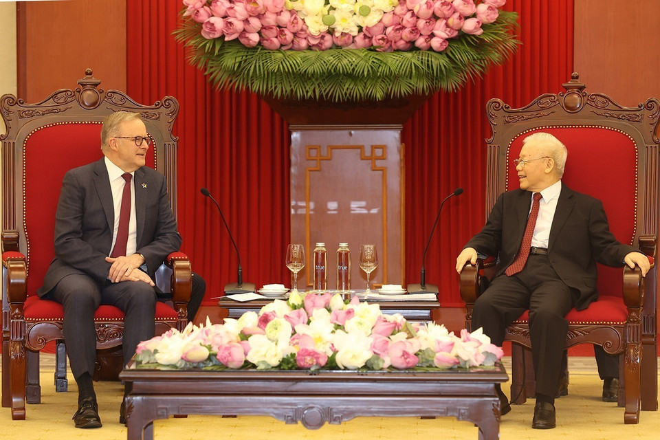 Tổng Bí thư Nguyễn Phú Trọng tiếp Thủ tướng Australia Anthony Albanese. (Ảnh: Trí Dũng/TTXVN)