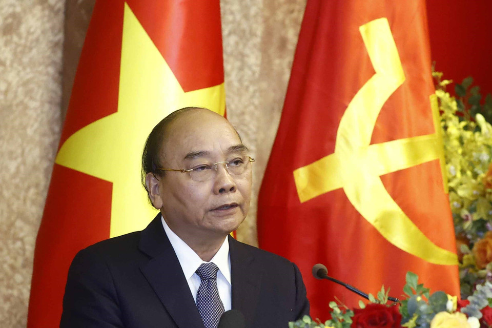 Nguyên Chủ tịch nước Nguyễn Xuân Phúc phát biểu. (Ảnh: Thống Nhất/TTXVN)