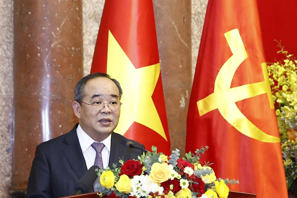 Đồng chí Lê Khánh Hải, Ủy viên Trung ương Đảng, Chủ nhiệm Văn phòng Chủ tịch nước phát biểu. (Ảnh: Thống Nhất/TTXVN)