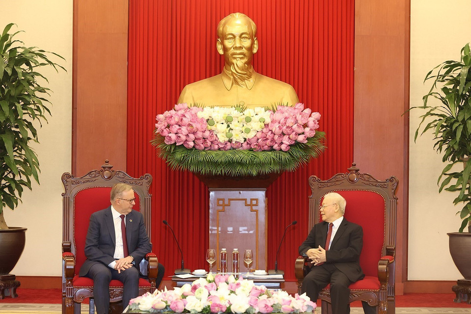 Tổng Bí thư Nguyễn Phú Trọng tiếp Thủ tướng Australia Anthony Albanese. (Ảnh: Trí Dũng/TTXVN)