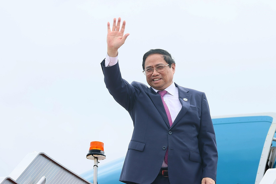 Thủ tướng Phạm Minh Chính kết thúc chuyến tham dự CAEXPO và CABIS lần thứ 20 tại Nam Ninh, Trung Quốc. (Ảnh: Dương Giang/TTXVN)