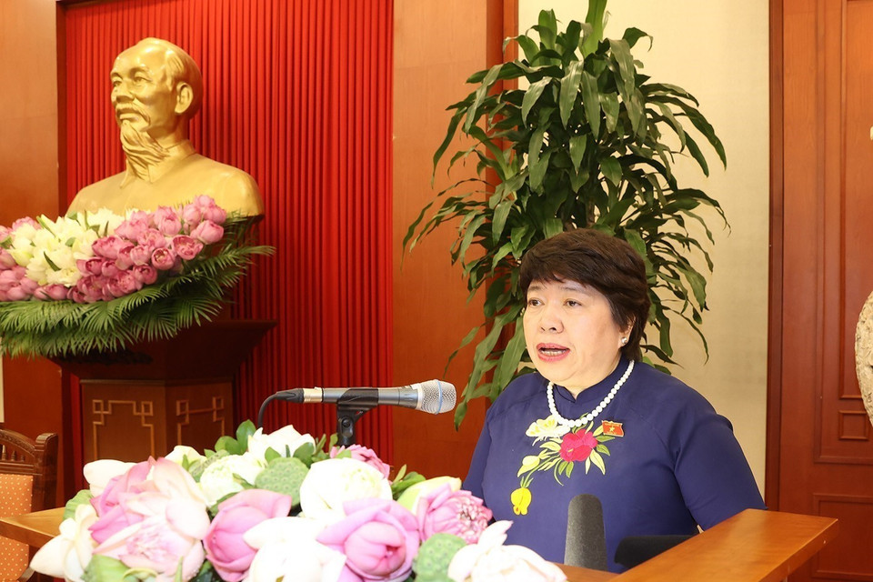 Đồng chí Nguyễn Thúy Anh, Ủy viên Trung ương Đảng, Chủ nhiệm Ủy ban Xã hội của Quốc hội, Chủ tịch Nhóm Nữ Đại biểu Quốc hội Việt Nam khóa XV phát biểu. (Ảnh: Trí Dũng/TTXVN)