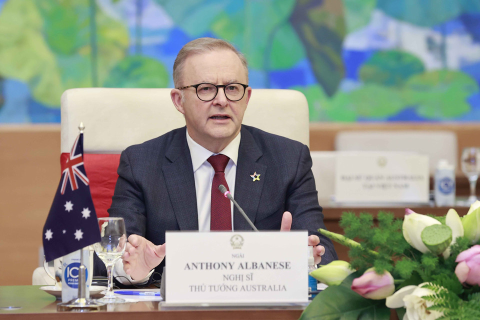 Thủ tướng Australia Anthony Albanese phát biểu. (Ảnh: Doãn Tấn/TTXVN)