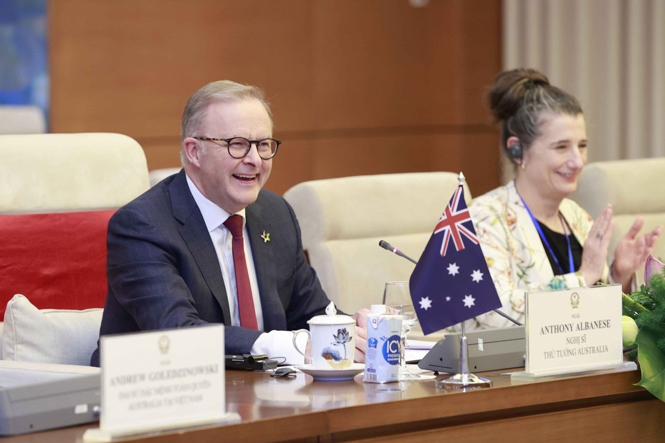 Thủ tướng Australia Anthony Albanese phát biểu. (Ảnh: Doãn Tấn/TTXVN)