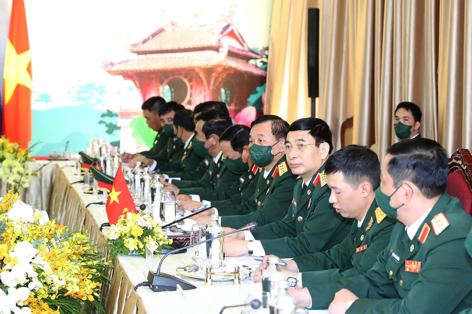 Đại tướng Phan Văn Giang, Ủy viên Bộ Chính trị, Bộ trưởng Bộ Quốc phòng Việt Nam tại hội đàm. (Ảnh: Trọng Đức/TTXVN)