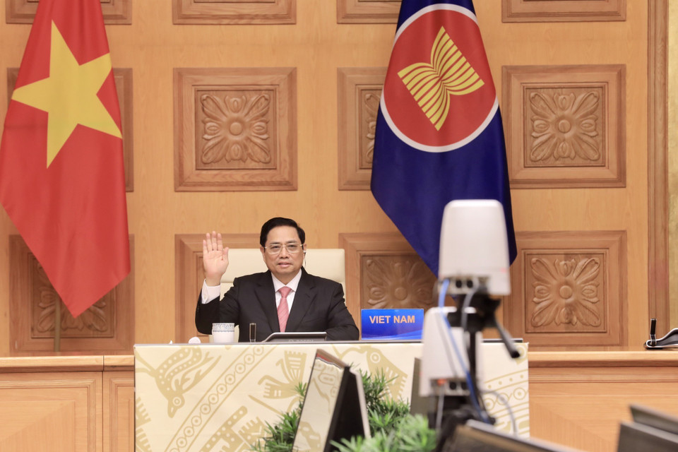 Thủ tướng Phạm Minh Chính dự Hội nghị cấp cao đặc biệt kỷ niệm 30 năm quan hệ ASEAN-Trung Quốc. (Ảnh: Lâm Khánh/TTXVN)