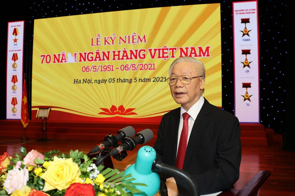 Tổng Bí thư Nguyễn Phú Trọng phát biểu tại Lễ kỷ niệm. (Ảnh: Trí Dũng/TTXVN)