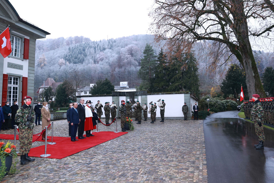 Quang cảnh lễ đón. (Ảnh: Thống Nhất/TTXVN)