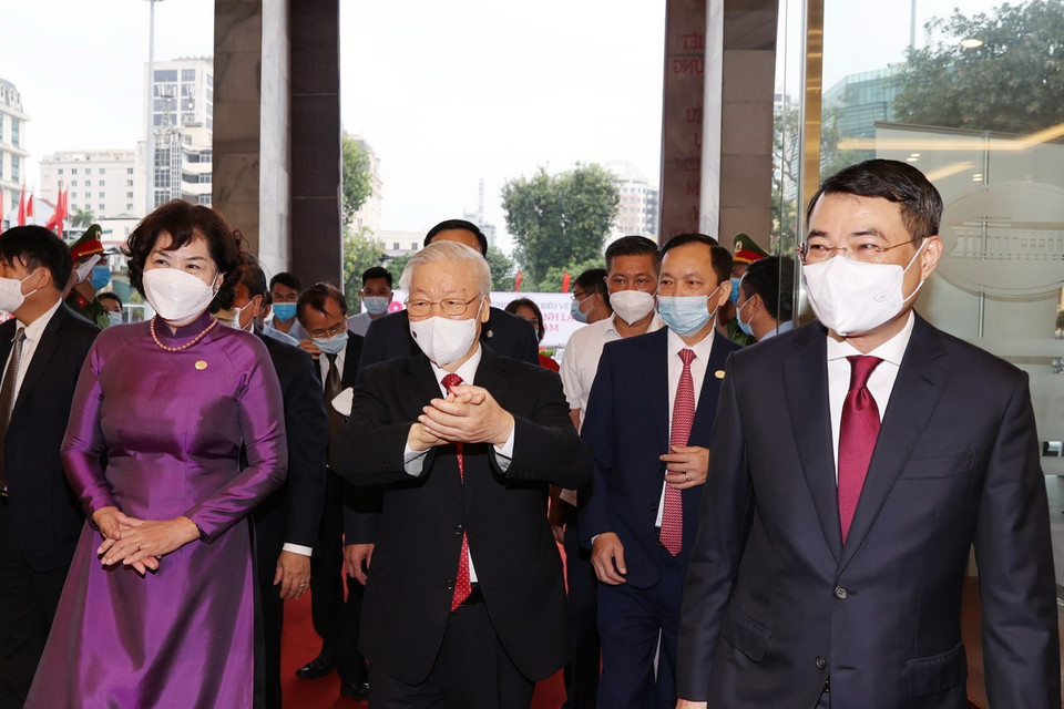 Tổng Bí thư Nguyễn Phú Trọng đến dự Lễ kỷ niệm. (Ảnh: Trí Dũng/TTXVN)