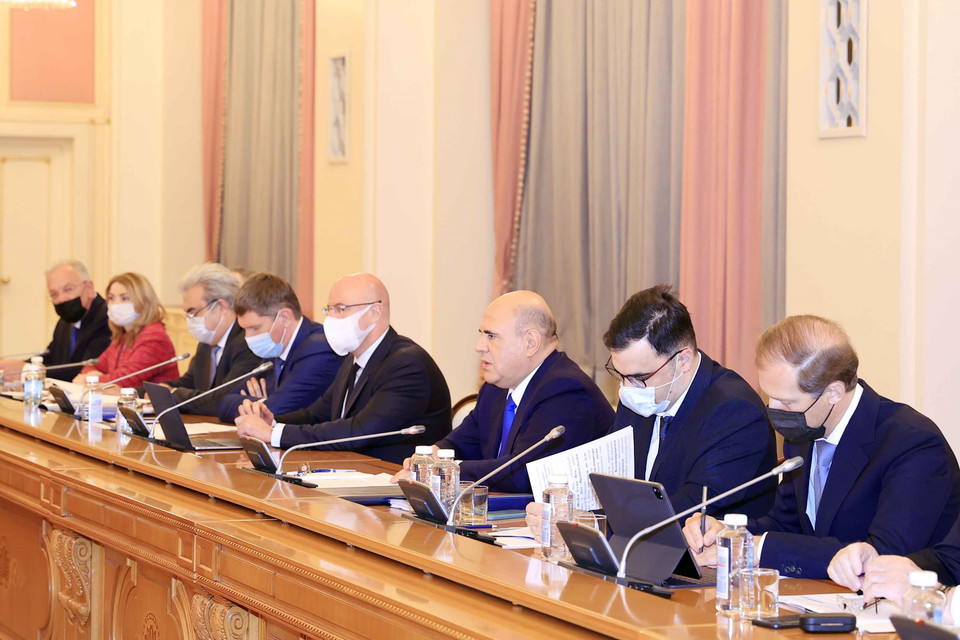 Thủ tướng Liên bang Nga M.V Mishustin phát biểu tại buổi hội kiến. (Ảnh: Thống Nhất/TTXVN)