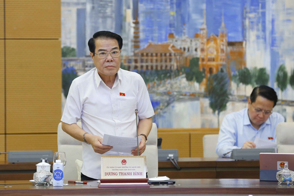 Trưởng ban Dân nguyện của Ủy ban Thường vụ Quốc hội Dương Thanh Bình trình bày các báo cáo (tóm tắt). (Ảnh: Doãn Tấn/TTXVN)
