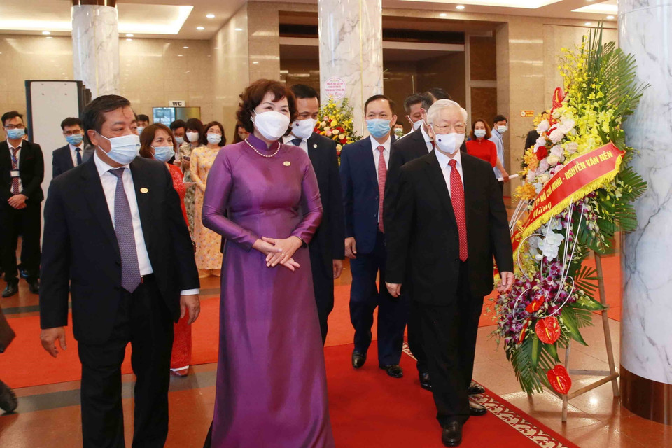 Tổng Bí thư Nguyễn Phú Trọng dự Lễ kỷ niệm. (Ảnh: Phương Hoa/TTXVN)