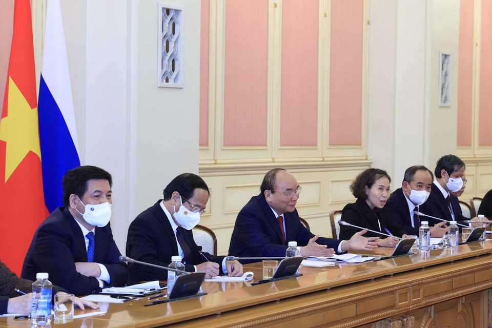 Chủ tịch nước Nguyễn Xuân Phúc và đoàn đại biểu Việt Nam tại cuộc hội kiến. (Ảnh: Thống Nhất/TTXVN)