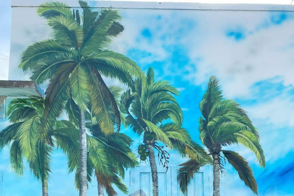 Tranh tường tại làng Hòn Thiên. (Ảnh: Nguyễn Thành/TTXVN)