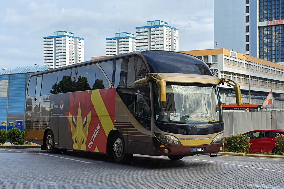 Xe bus được thiết kế dành riêng cho Đội tuyển Việt Nam. (Ảnh: TTXVN phát)