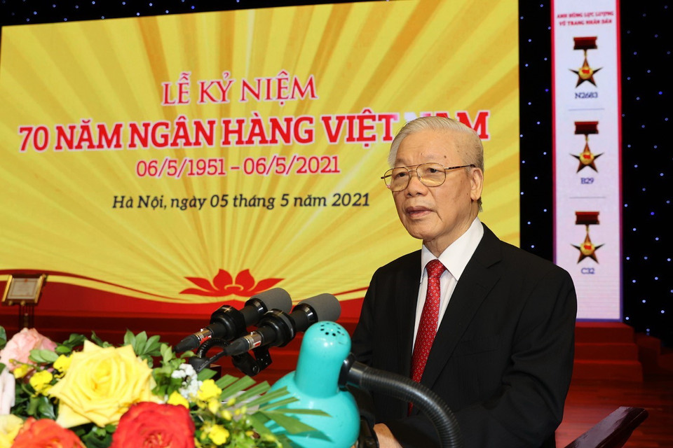 Tổng Bí thư Nguyễn Phú Trọng phát biểu tại Lễ kỷ niệm. (Ảnh: Trí Dũng/TTXVN)