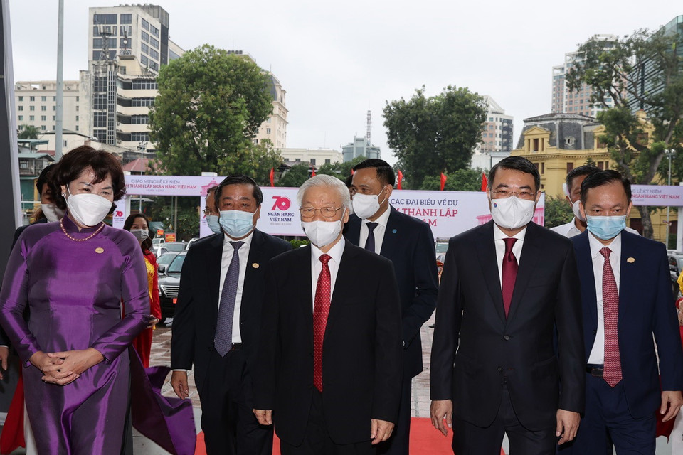 Tổng Bí thư Nguyễn Phú Trọng đến dự Lễ kỷ niệm. (Ảnh: Trí Dũng./TTXVN)