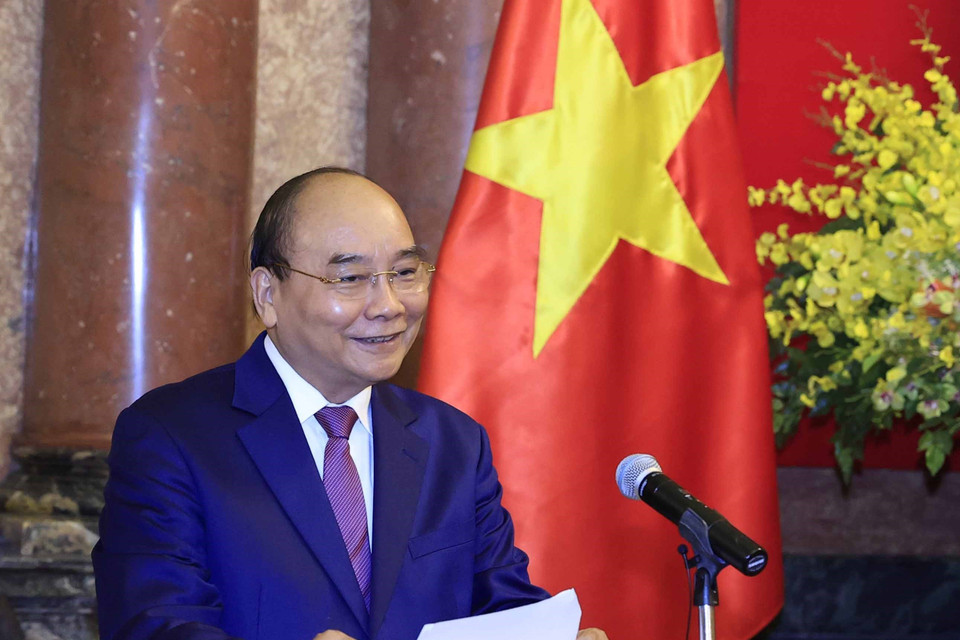 Chủ tịch nước Nguyễn Xuân Phúc phát biểu. (Ảnh: Thống Nhất/TTXVN)