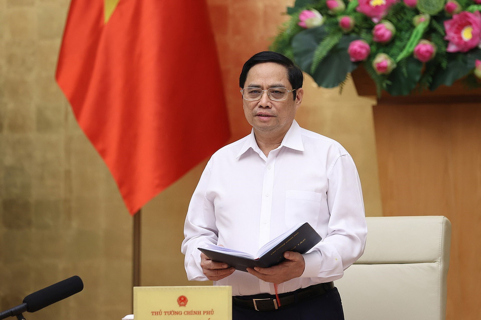  Thủ tướng Phạm Minh Chính chủ trì làm việc trực tuyến với lãnh đạo chủ chốt tỉnh Thừa Thiên-Huế. (Ảnh: Dương Giang/TTXVN)