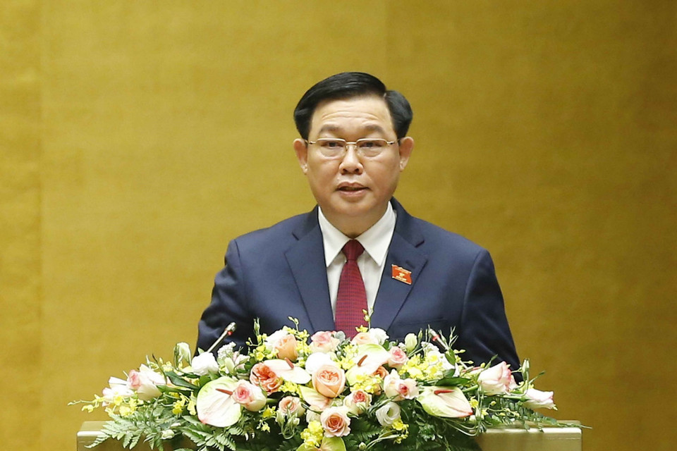 Chủ tịch Quốc hội Vương Đình Huệ phát biểu bế mạc kỳ họp. (Ảnh: Doãn Tấn/TTXVN)