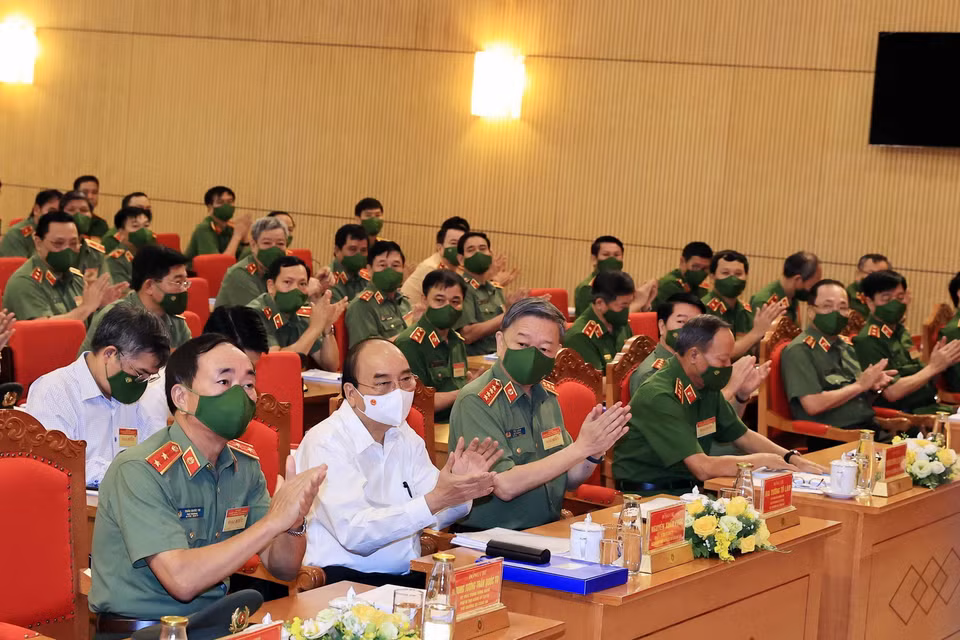 Chủ tịch nước Nguyễn Xuân Phúc dự hội nghị. (Ảnh: Thống Nhất/TTXVN)