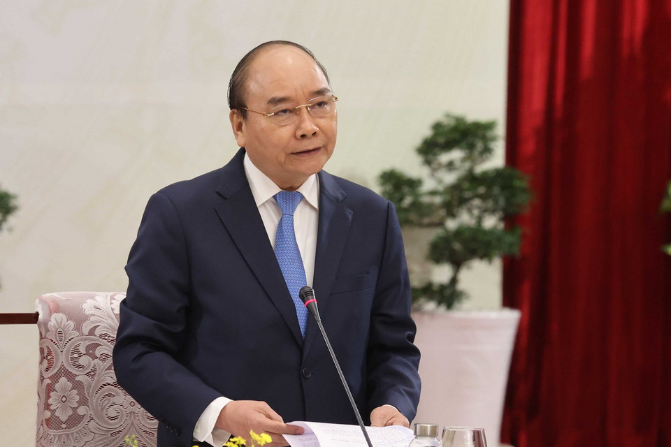 Thủ tướng Nguyễn Xuân Phúc phát biểu tại cuộc “Đối thoại 2045.” (Ảnh: Thống Nhất/TTXVN)