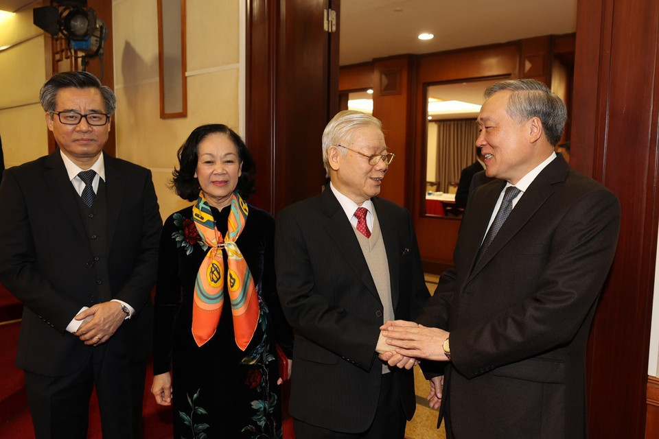 Tổng Bí thư, Chủ tịch nước Nguyễn Phú Trọng với các đại biểu dự khai mạc Hội nghị. (Ảnh: Trí Dũng/TTXVN)