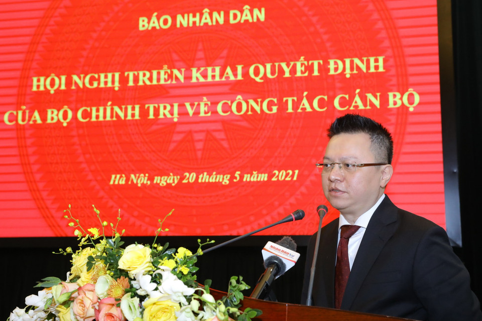Tổng Biên tập Báo Nhân Dân Lê Quốc Minh phát biểu. (Ảnh: Nguyễn Điệp/TTXVN)