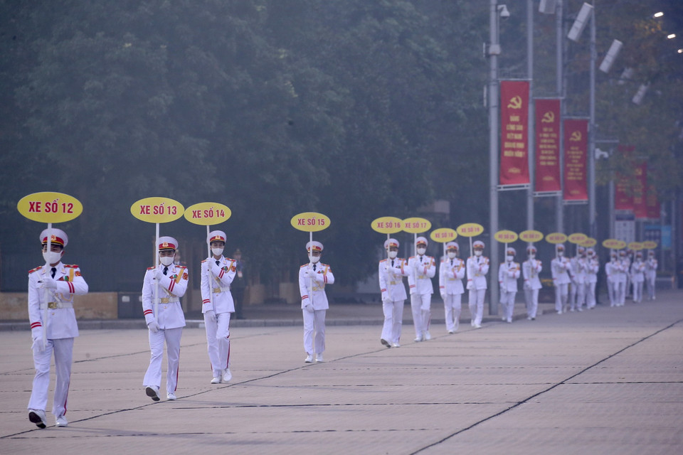 Quang cảnh tổng duyệt tại Lăng Chủ tịch Hồ Chí Minh. (Ảnh: Dương Giang/TTXVN)
