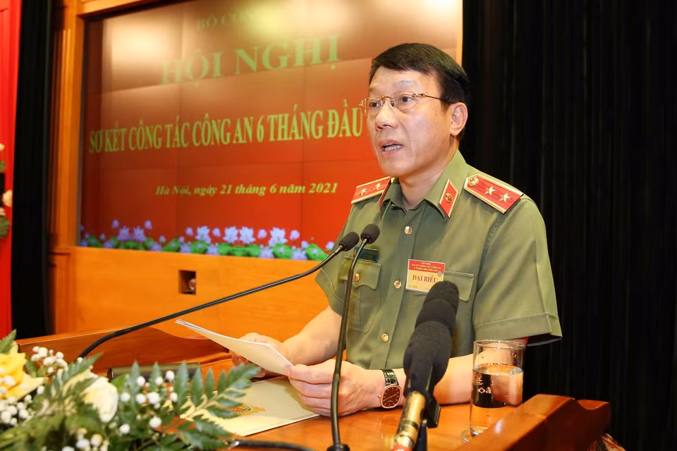 Trung tướng Lương Tam Quang, Ủy viên Trung ương Đảng, Thứ trưởng Bộ Công an phát biểu. (Ảnh: Phạm Kiên/TTXVN)
