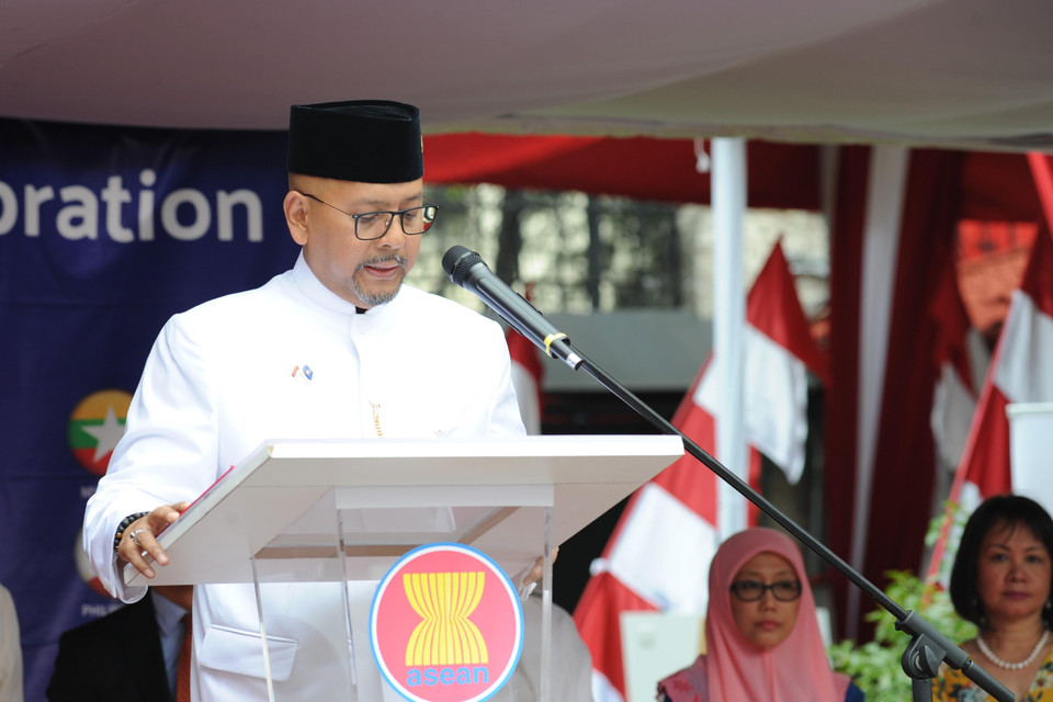 Đại sứ Indonesia Cosmas Cheppy Tri Prakoso Wartono phát biểu tại buổi lễ. (Ảnh: Lưu Việt Hùng/TTXVN)