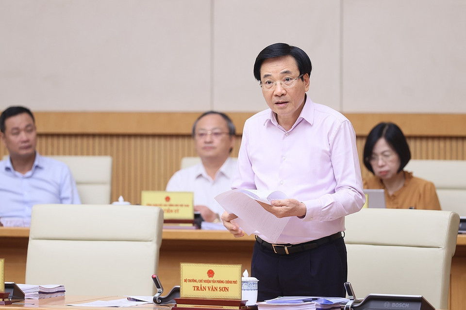 Bộ trưởng, Chủ nhiệm Văn phòng Chính phủ Trần Văn Sơn phát biểu. (Ảnh: Dương Giang/TTXVN)